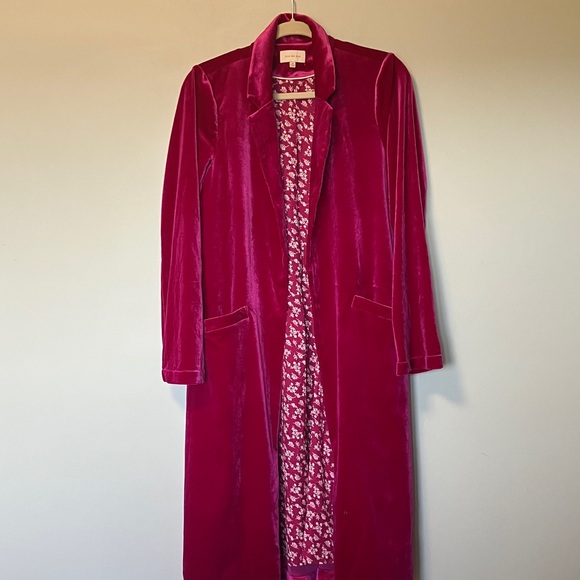 Skies Are Blue Plush Velvet Pink Duster Long Blazer Jacket - Picture 2 of 5